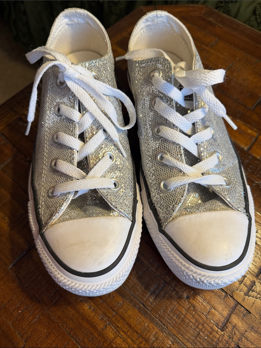 Converse women’s Silver Glitter Low-Top Sneakers with White Laces